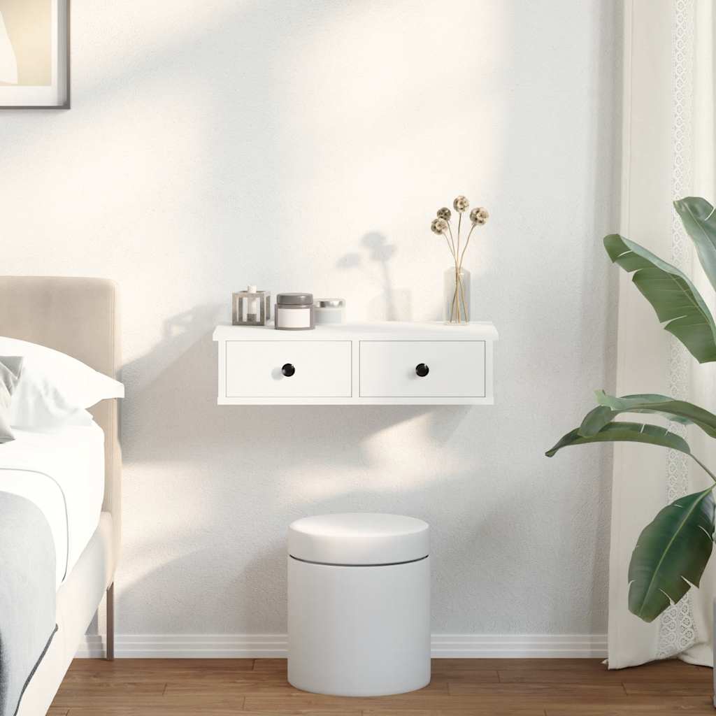 Wandregal mit Schubladen Weiß 60x28x15 cm Holzwerkstoff