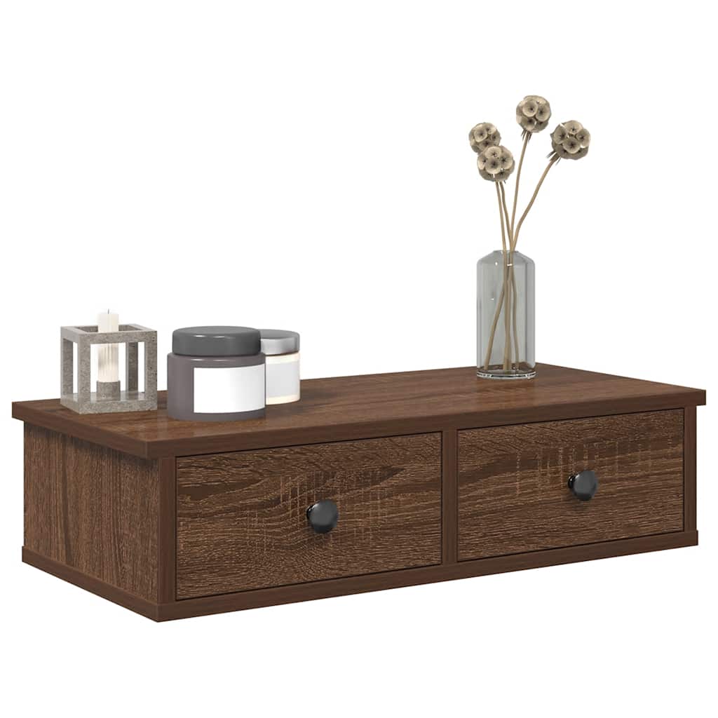vidaXL Wandregal mit Schubladen Braun Eiche 60x28x15 cm Holzwerkstoff