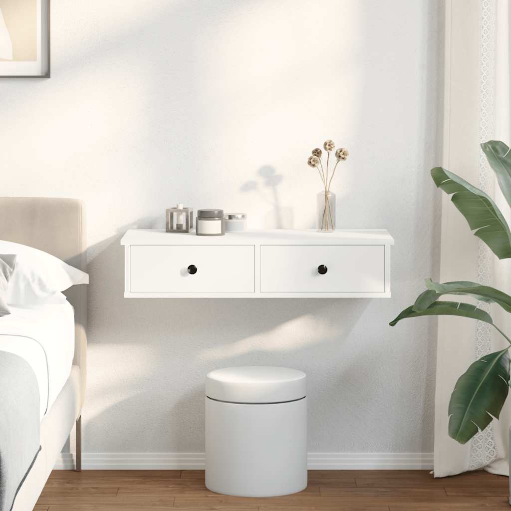 Wandregal mit Schubladen Weiß 80x34x17 cm Holzwerkstoff