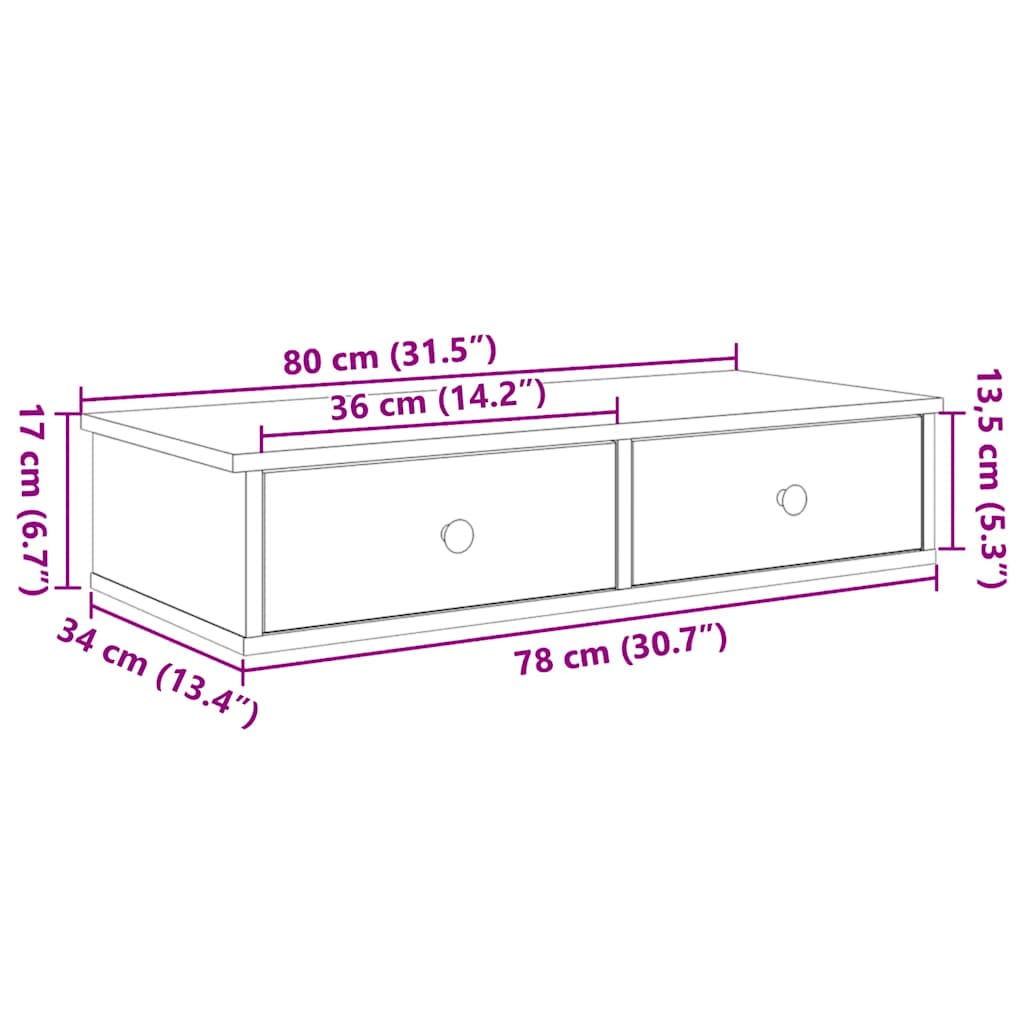 vidaXL Étagère murale avec tiroirs gris sonoma 80x31x17 cm aggloméré