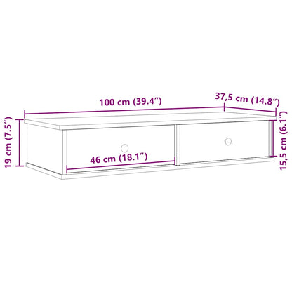 vidaXL Wandregal mit Schubladen Räuchereiche 100x37,5x19 cm