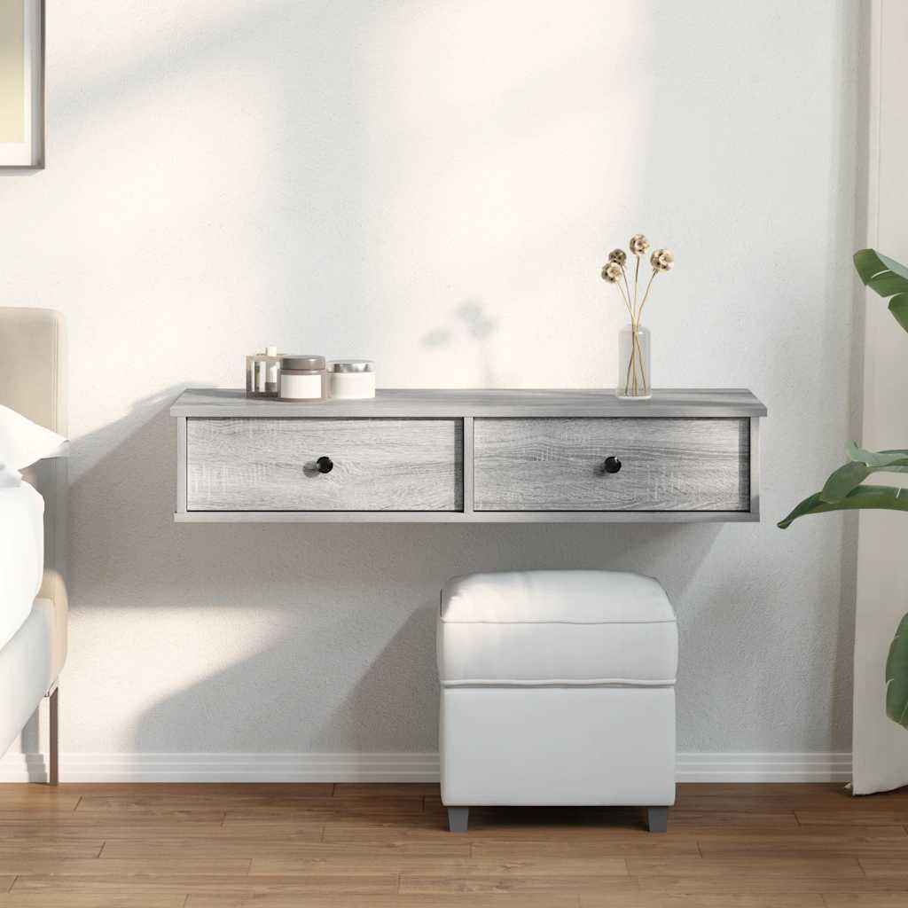 vidaXL Wandregal mit Schubladen Grau Sonoma 100x37,5x19 cm