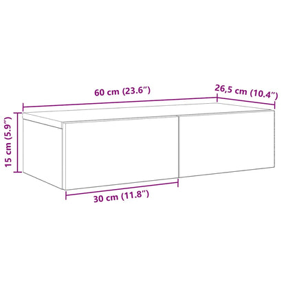 vidaXL Wandregal mit Schubladen Schwarz 60x26,5x15 cm Holzwerkstoff