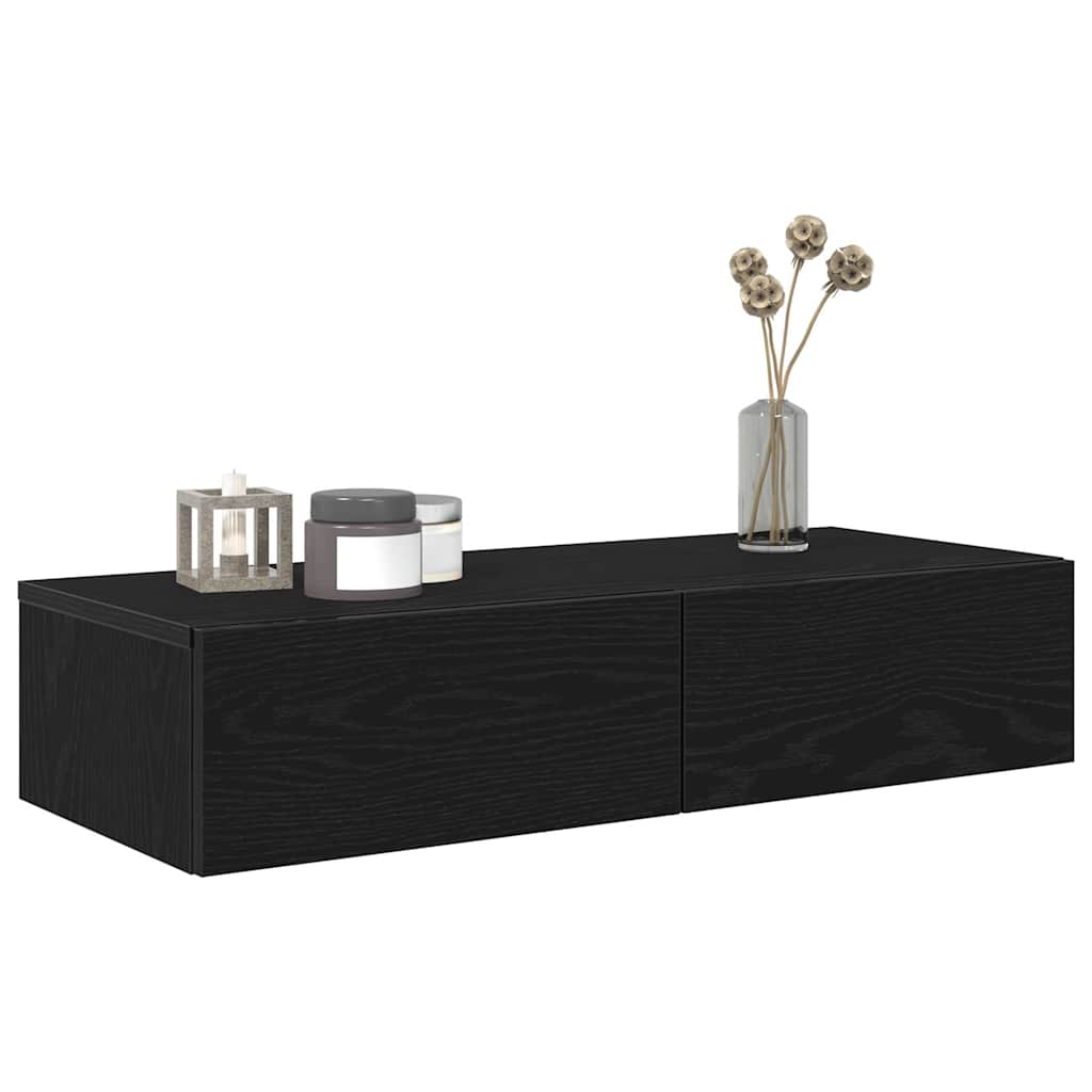 vidaXL Wandregal mit Schubladen Schwarz 80x33x17 cm Holzwerkstoff