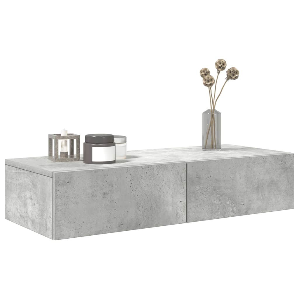 vidaXL Étagère murale avec tiroirs gris béton 80x33x17 cm bois d'ingénierie