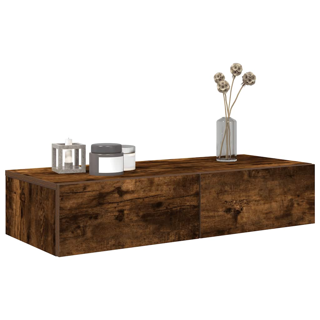 vidaXL Étagère murale avec tiroirs chêne fumé 80x33x17 cm Bois d'ingénierie