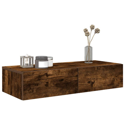 vidaXL Étagère murale avec tiroirs chêne fumé 80x33x17 cm Bois d'ingénierie