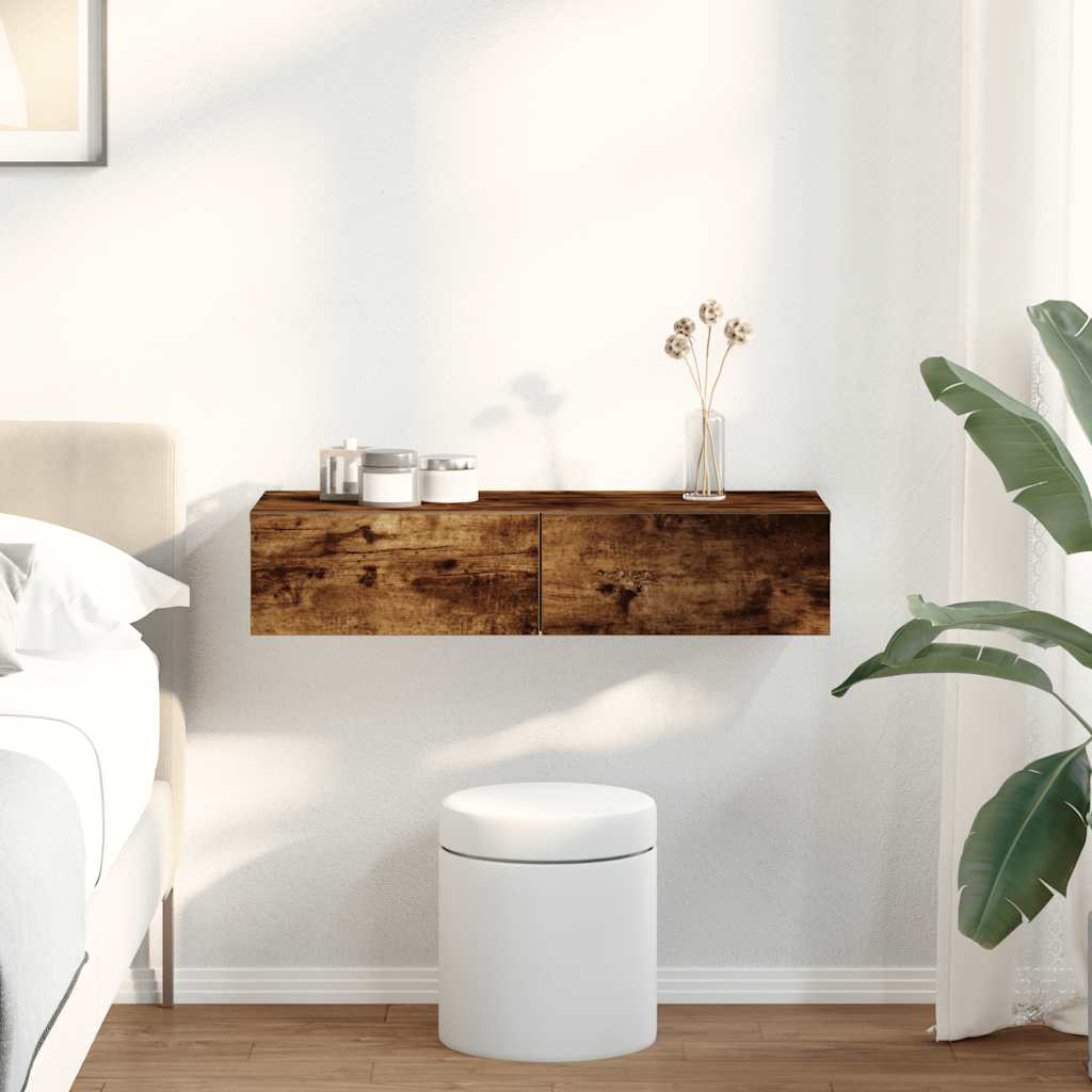 vidaXL Étagère murale avec tiroirs chêne fumé 80x33x17 cm Bois d'ingénierie