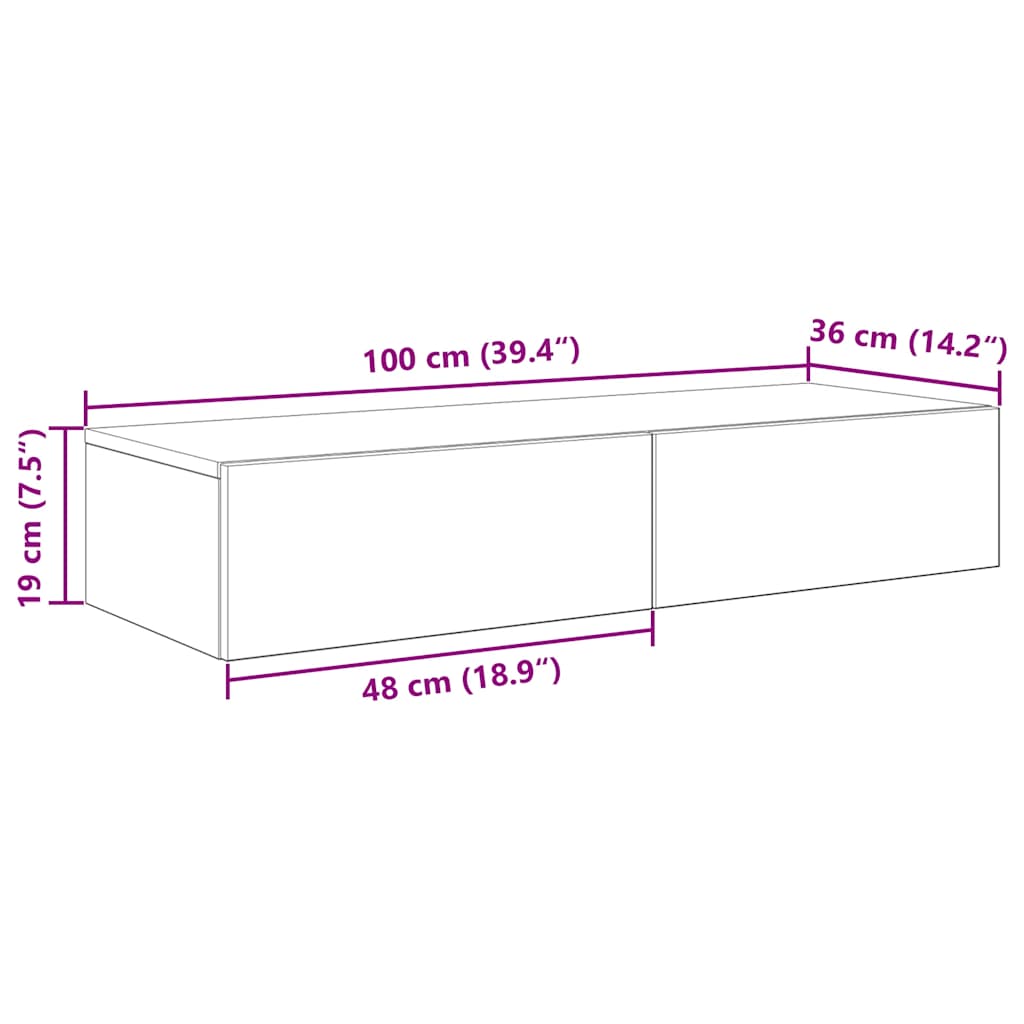 vidaXL Wandregal mit Schubladen Weiß 100x36x19 cm Holzwerkstoff