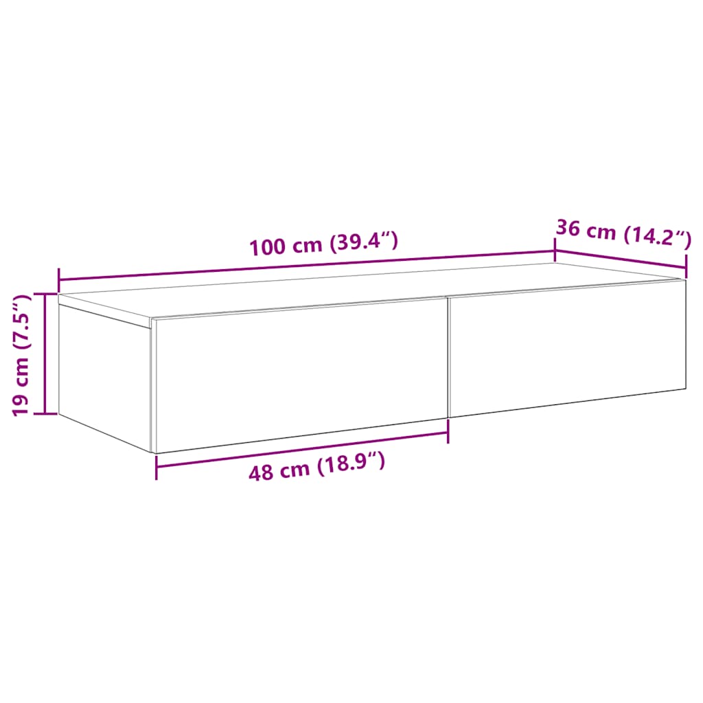 vidaXL Étagère murale avec tiroirs gris béton 100x36x19 cm Bois d'ingénierie