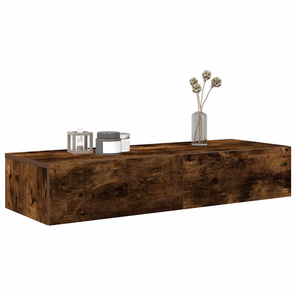 vidaXL Wandregal mit Schubladen Räuchereiche 100x36x19cm Holzwerkstoff