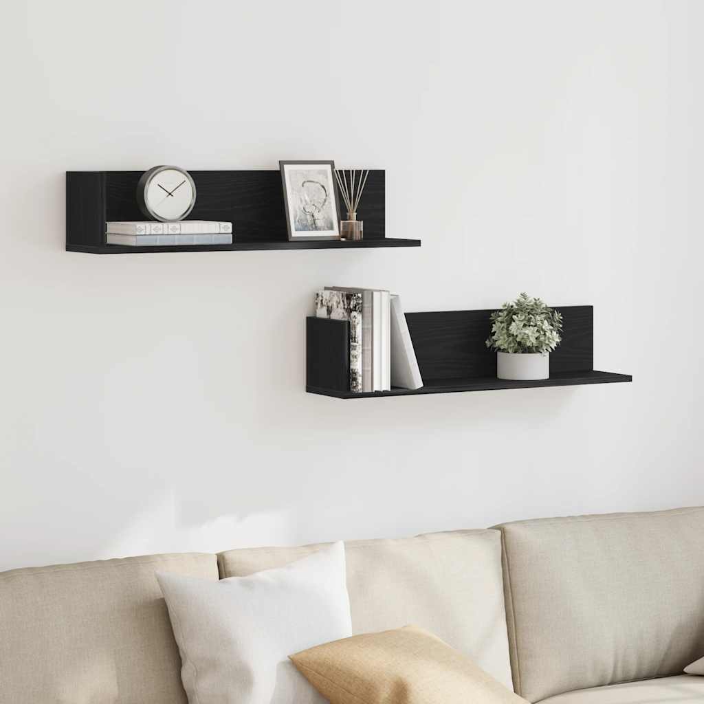 vidaXL Étagères murales 2 pcs Noir 75x16,5x16,5 cm Bois d'ingénierie
