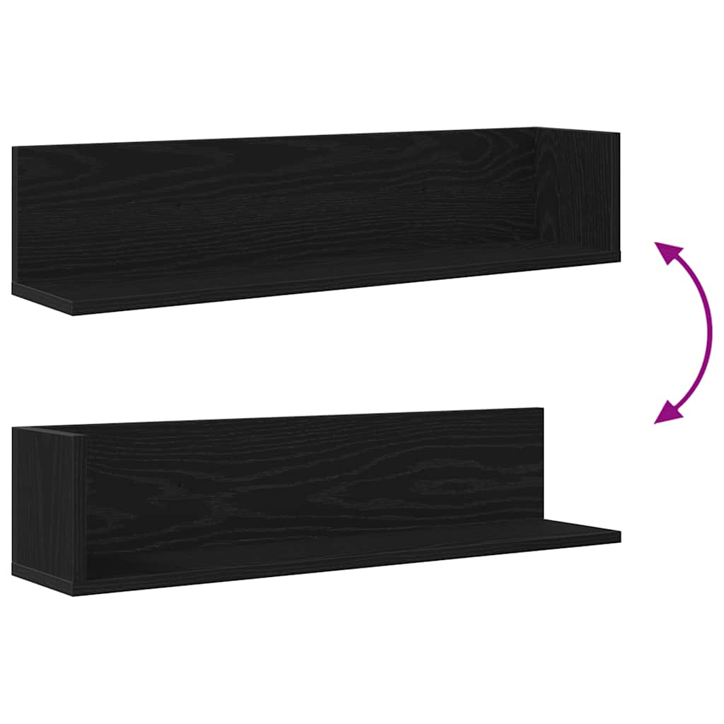 vidaXL Étagères murales 2 pcs Noir 75x16,5x16,5 cm Bois d'ingénierie