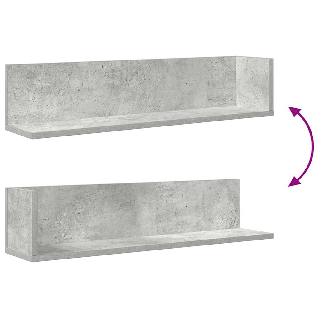 vidaXL Étagères murales 2 pcs Gris béton 75x16,5x16,5 cm Bois d'ingénierie