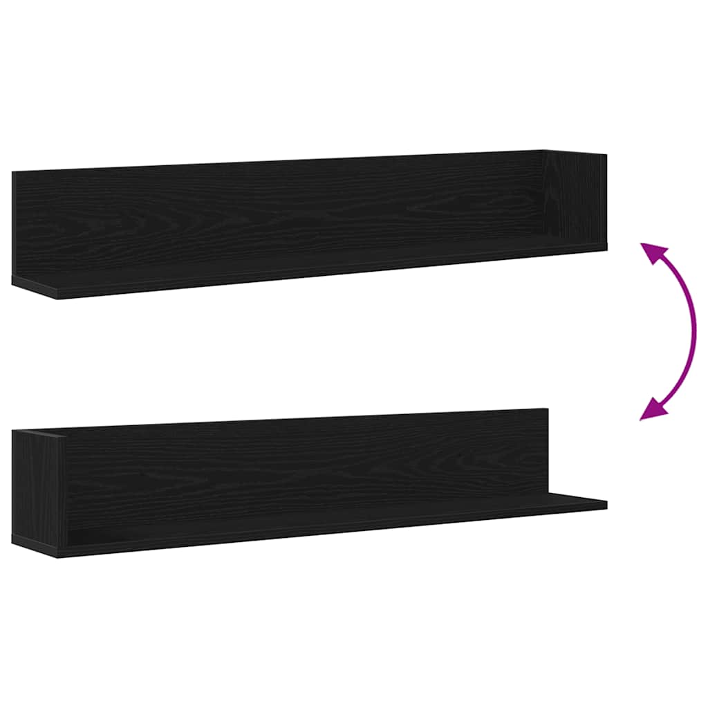 vidaXL Wandregale 2 Stk. Schwarz 100x16,5x16,5 cm Holzwerkstoff