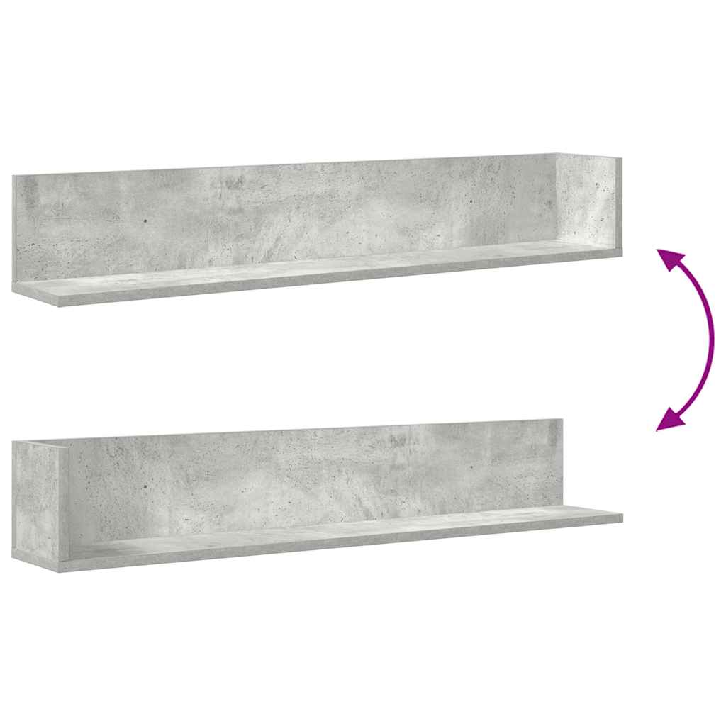 vidaXL Wandregale 2 Stk. Betongrau 100x16,5x16,5 cm Holzwerkstoff
