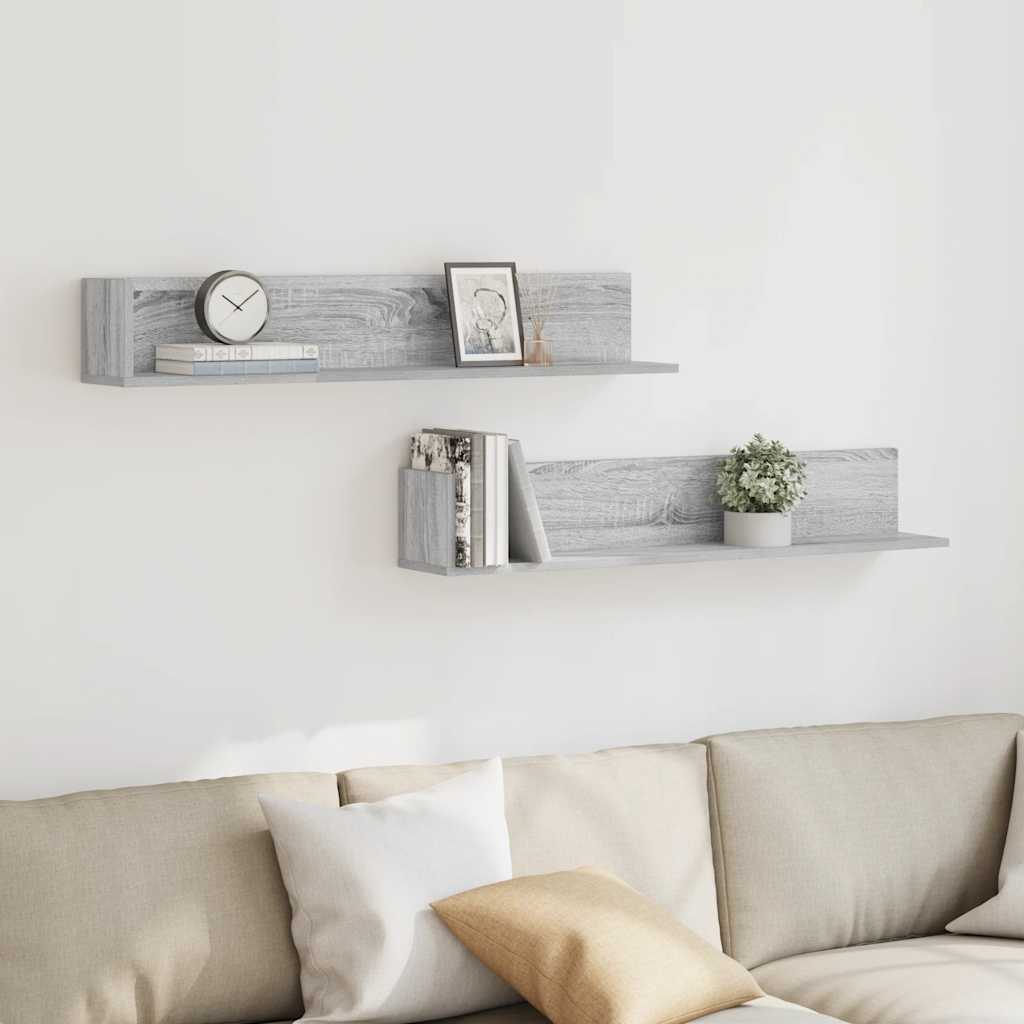 vidaXL Étagères murales 2 pcs Gris Sonoma 100x16,5x16,5 cm Bois d'ingénierie