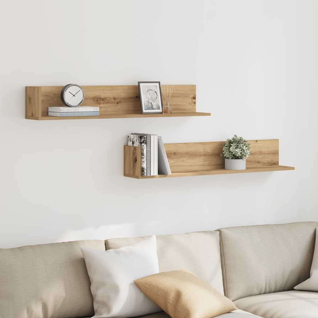 vidaXL Étagères murales 2 pcs Chêne Artisan 100x16,5x16,5 cm Bois d'ingénierie
