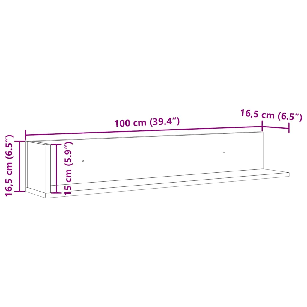 vidaXL Étagères murales 2 pcs Chêne Artisan 100x16,5x16,5 cm Bois d'ingénierie