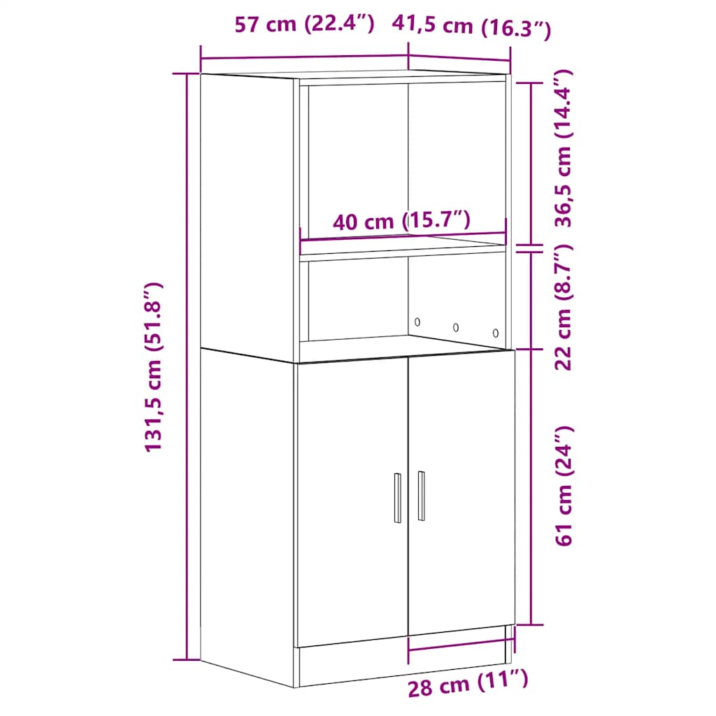 vidaXL Küchenschrank Weiß 57x41,5x131,5 cm Holzwerkstoff