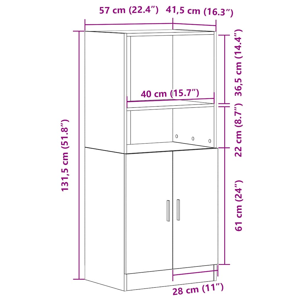 vidaXL Küchenschrank Grau Sonoma 57x41,5x131,5 cm Holzwerkstoff