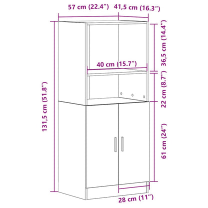 vidaXL Küchenschrank Grau Sonoma 57x41,5x131,5 cm Holzwerkstoff