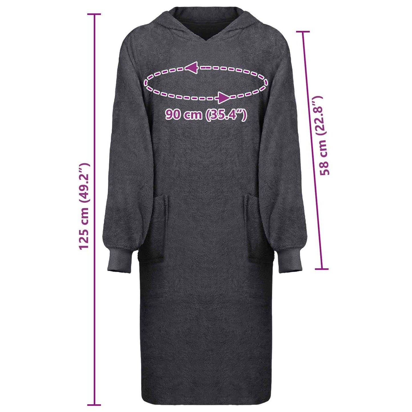 Decken-Hoodie KINN Anthrazit XL Baumwolle