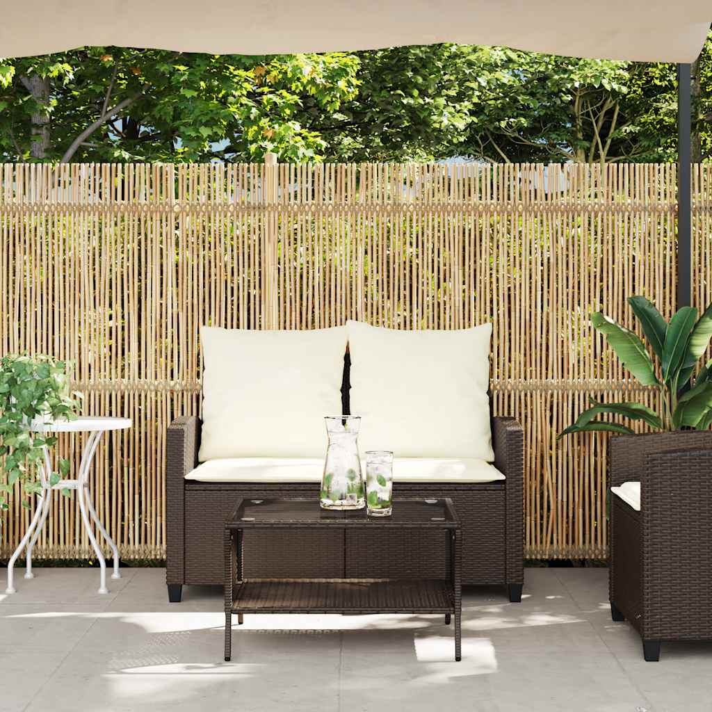 vidaXL Canapé de jardin 2 places avec coussins et table Marron Résine tressée