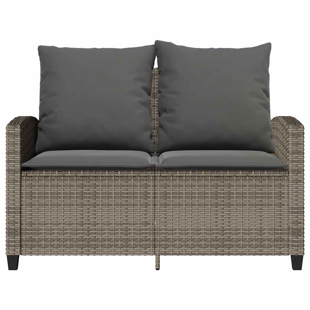 vidaXL Gartensofa 2-Sitzer mit Kissen & Tisch Grau Poly Rattan