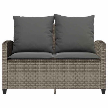 vidaXL Gartensofa 2-Sitzer mit Kissen & Tisch Grau Poly Rattan