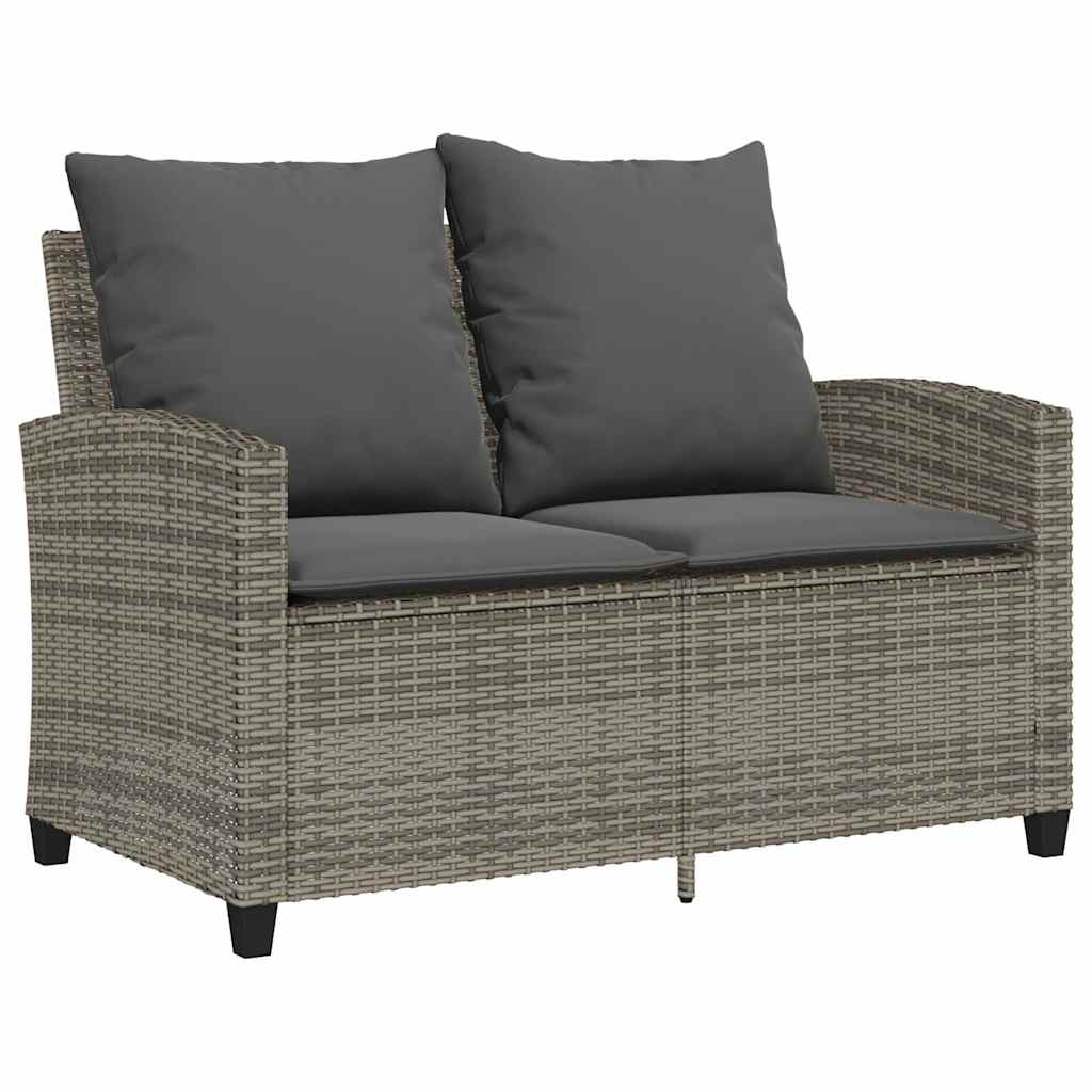 vidaXL Gartensofa 2-Sitzer mit Kissen & Tisch Grau Poly Rattan