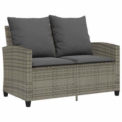 vidaXL Gartensofa 2-Sitzer mit Kissen & Tisch Grau Poly Rattan