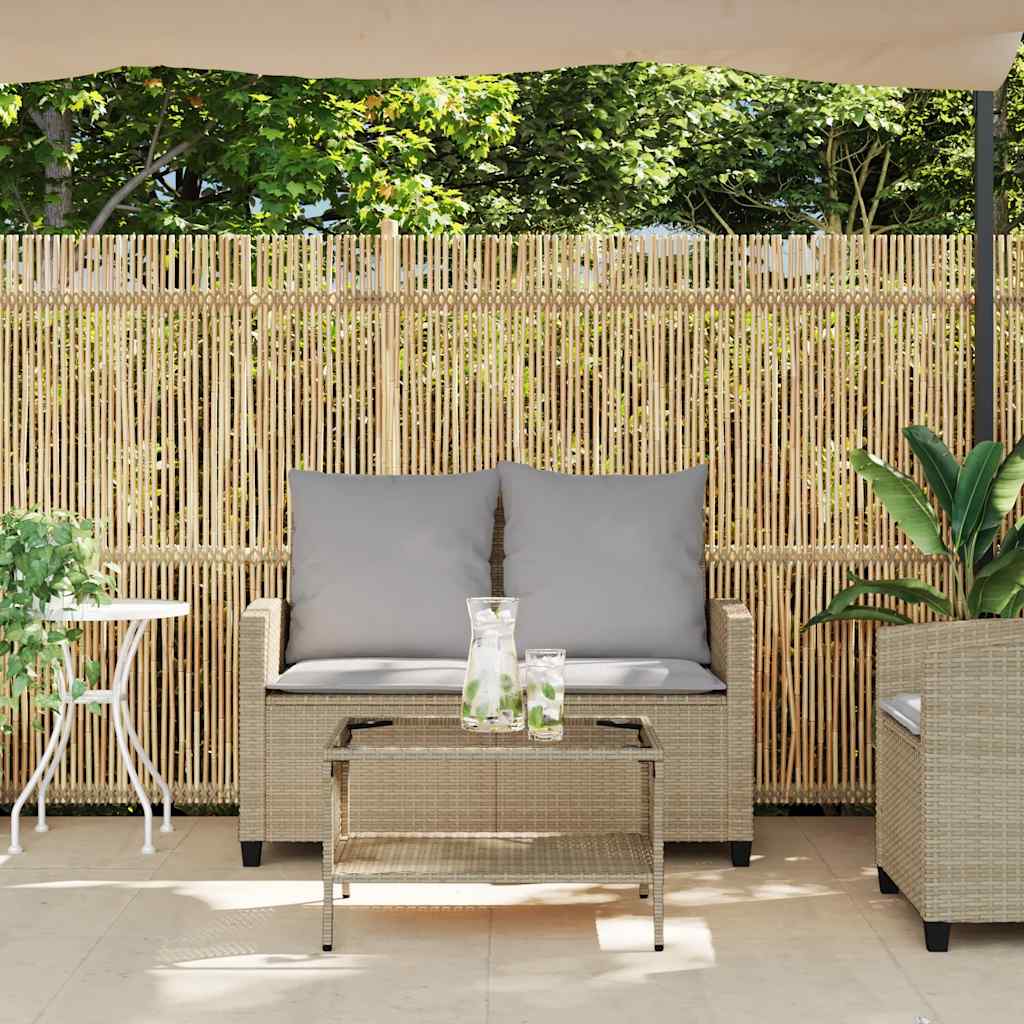 vidaXL Canapé de jardin 2 places avec coussins et table en résine tressée beige
