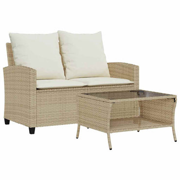 vidaXL Canapé de jardin 2 places avec coussins et table Beige résine tressée