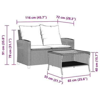 vidaXL Canapé de jardin 2 places avec coussins et table en résine tressée gris clair