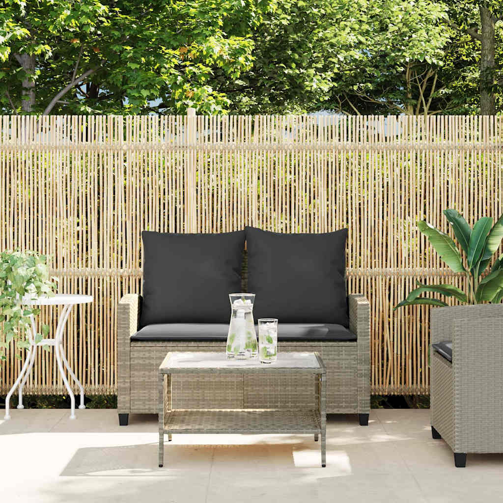vidaXL Canapé de jardin 2 places avec coussins et table en résine tressée gris clair