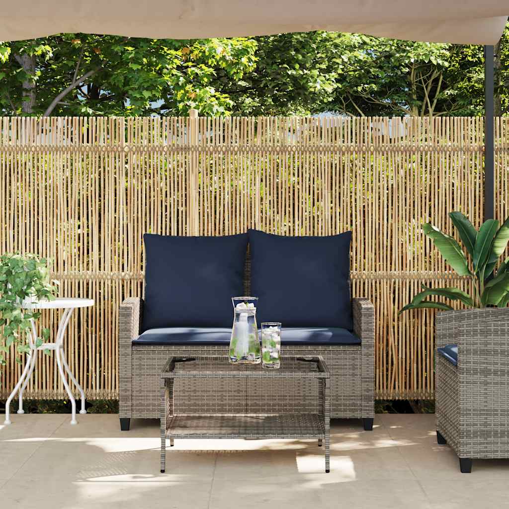 vidaXL Canapé de jardin 2 places avec coussins et table Gris résine tressée