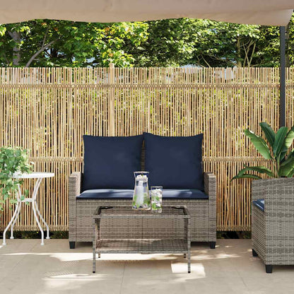vidaXL Canapé de jardin 2 places avec coussins et table Gris résine tressée