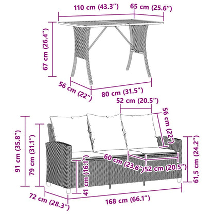 vidaXL Gartensofa 3-Sitzer mit Kissen & Tisch Beige Poly Rattan