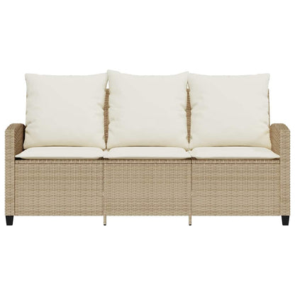 Gartensofa 3-Sitzer mit Kissen & Tisch Beige Poly Rattan