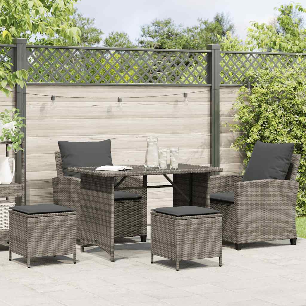 4-tlg. Garten-Sofagarnitur mit Kissen Grau Poly Rattan