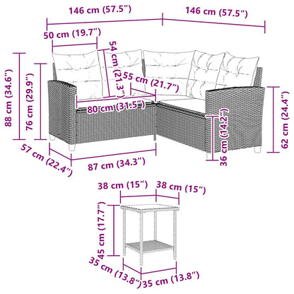 vidaXL Gartensofa in L-Form mit Tisch und Kissen Schwarz Poly Rattan
