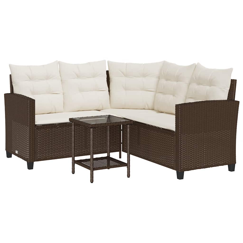 vidaXL Canapé de jardin d'angle avec table et coussins en polyrotin marron