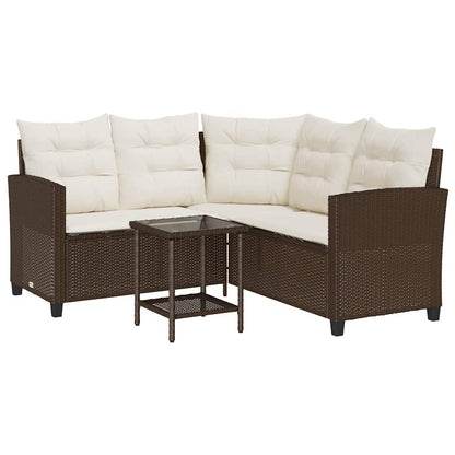 vidaXL Canapé de jardin d'angle avec table et coussins en polyrotin marron