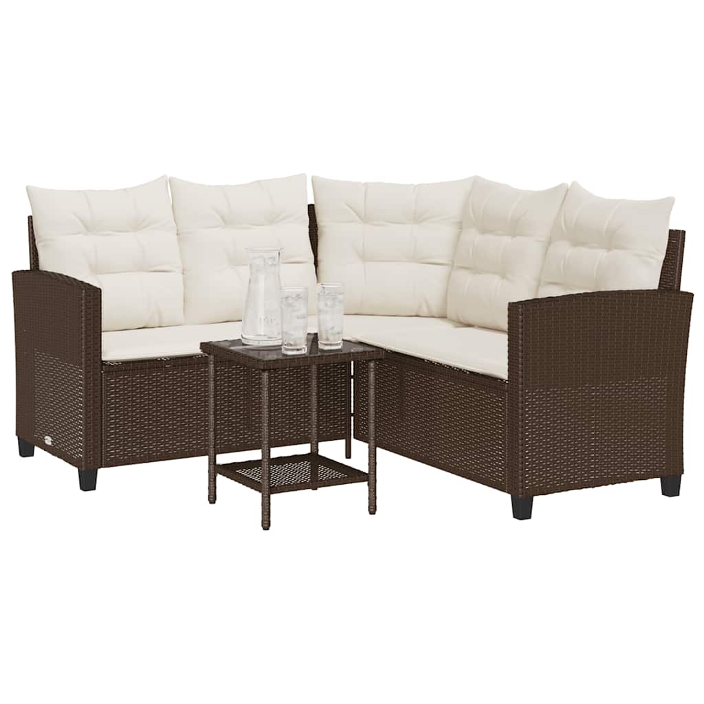 vidaXL Canapé de jardin d'angle avec table et coussins en polyrotin marron