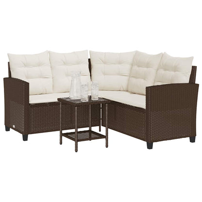 vidaXL Canapé de jardin d'angle avec table et coussins en polyrotin marron