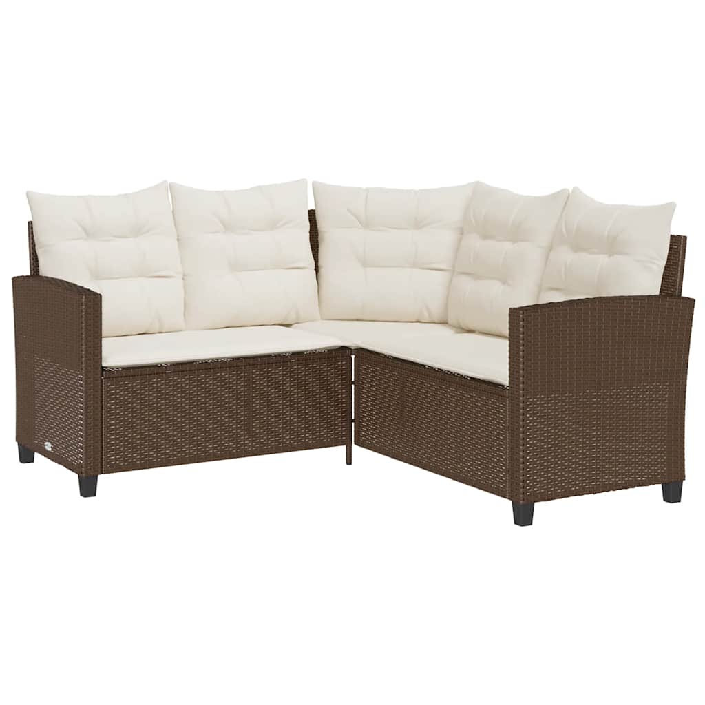 vidaXL Canapé de jardin d'angle avec table et coussins en polyrotin marron