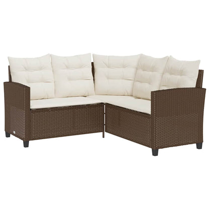 vidaXL Canapé de jardin d'angle avec table et coussins en polyrotin marron