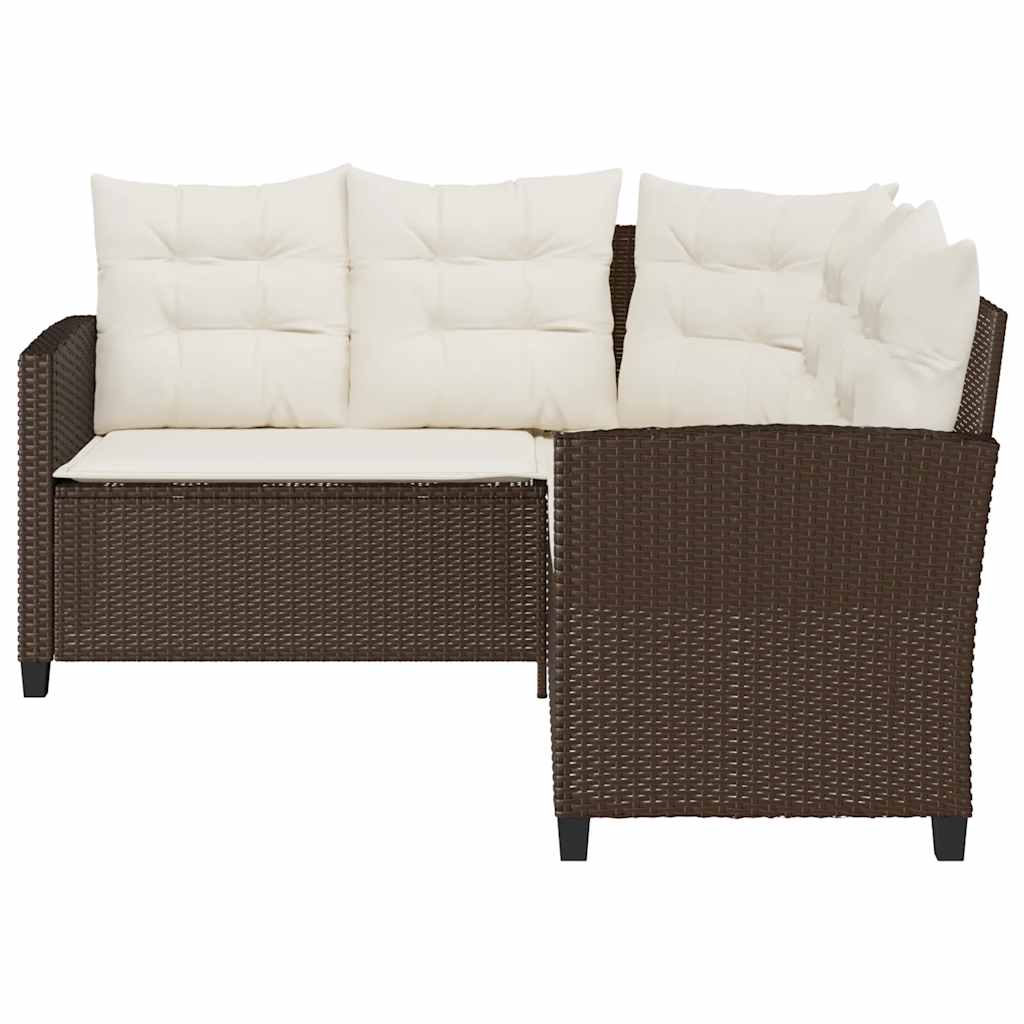 vidaXL Canapé de jardin d'angle avec table et coussins en polyrotin marron