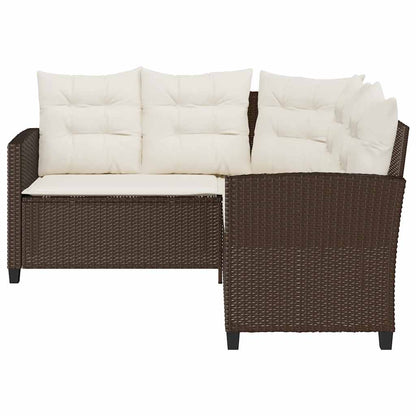 vidaXL Canapé de jardin d'angle avec table et coussins en polyrotin marron